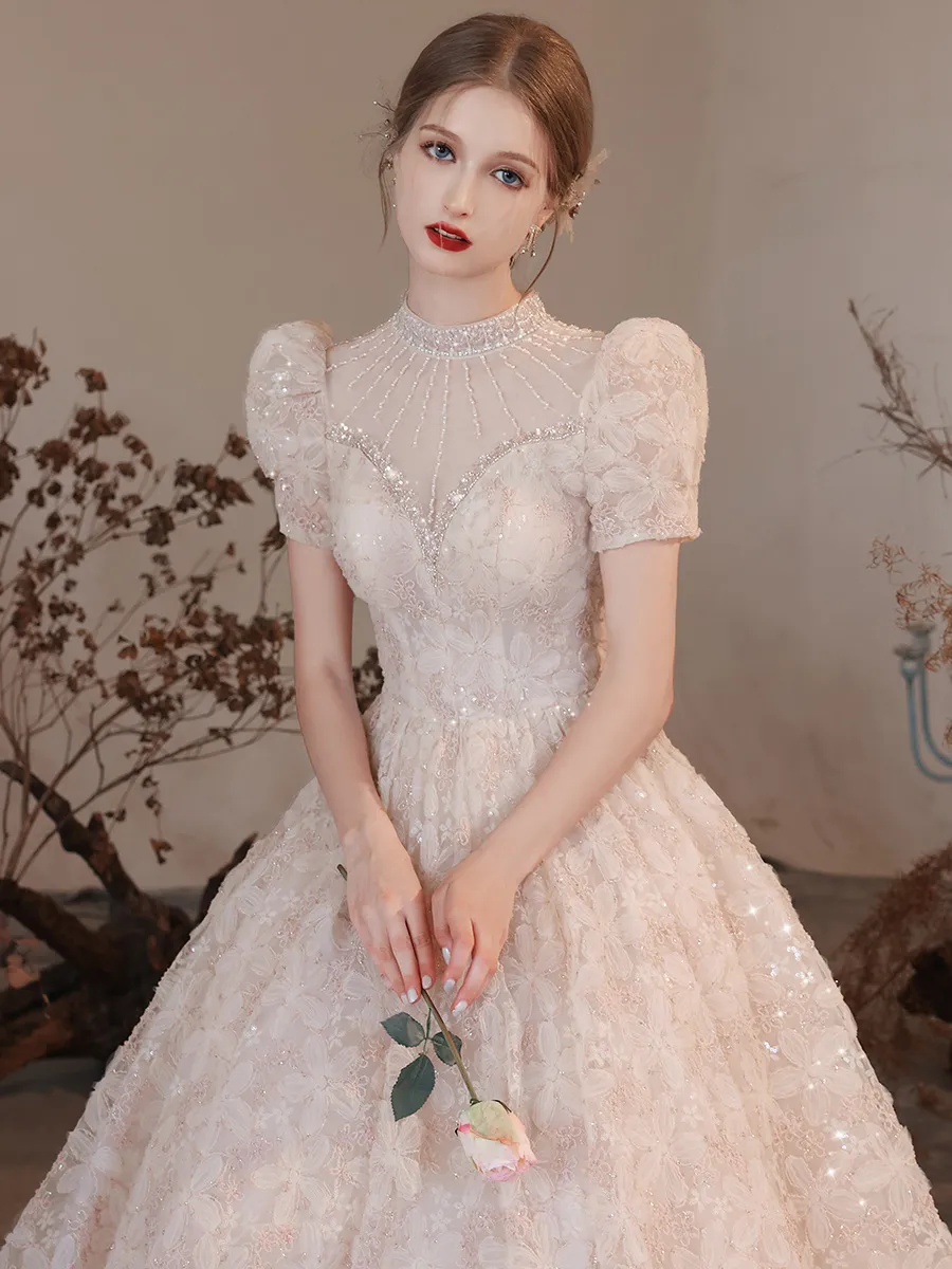 bhldn long-sleeve high-neck lace fit & flare mini dress Flirty Factor Lace Long Sleeve Crepe Mini Dress main image 1