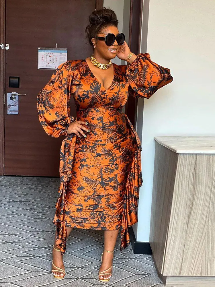 Plus Size Jurken Elegante En Mooie Dames Lange Mouwen Ruche Gedrapeerde Jurk V Hals Sexy Curvy Maat Groothandel Drop 230908 Van 22 29 DHgate