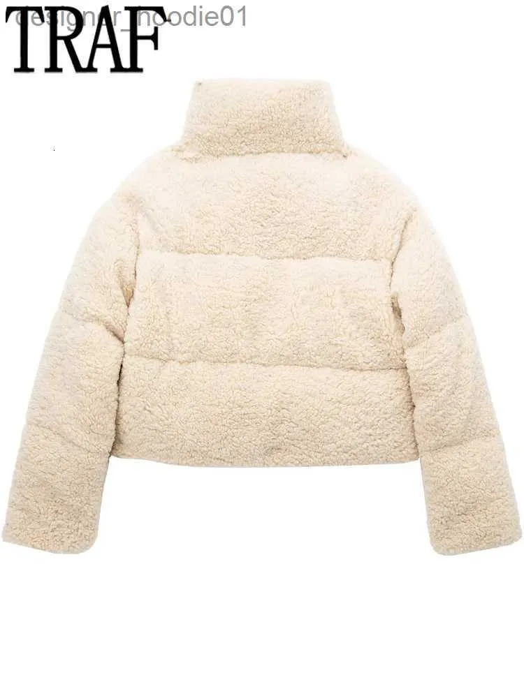 Damen-Daunenparkas Damen-Daunenparkas TRAF Damen-Fleecejacke, kurze wattierte Jacke, Damen-Teddy-Mäntel, Wintermantel für Damen, sehr warm, langärmelige, kurze Jacke 221208 L23