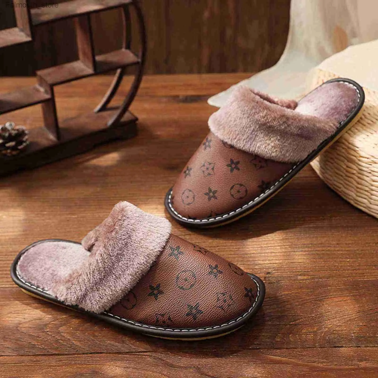 Pantofole Pantofole In Pelle PU Unisex Pantofole In Cotone Felpato