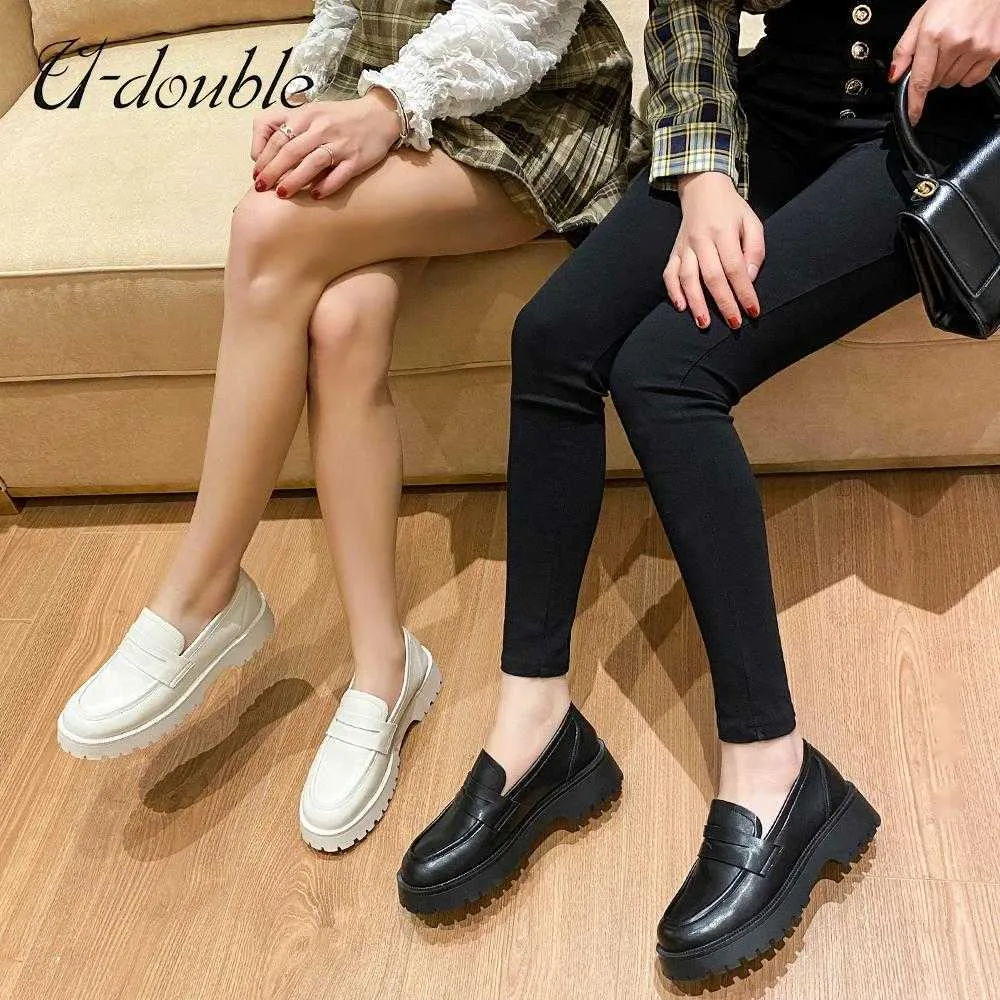 Spring Shoes Women British Style New Thick-soled College Style Casual Loafers Genuine Leather Fashion Shoes Girls 230807