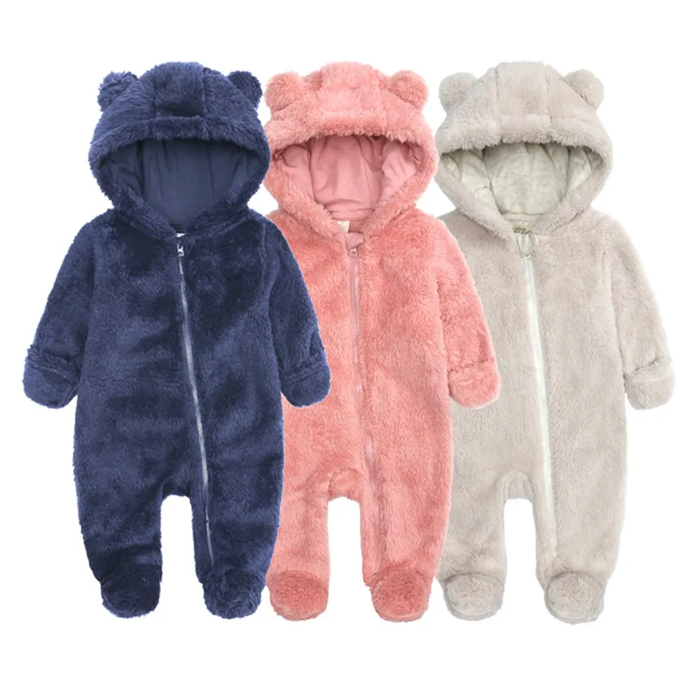 Autumn Winter Tjock Newborn Baby Rompers Warm Fleece Baby Boys Dräkt Baby Girls Clothing Söt djur Övergripande Baby Jumpsuits 2638