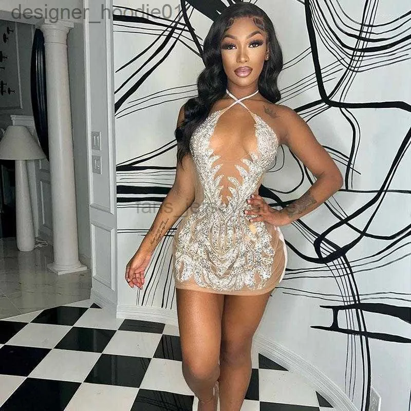 Bodycon Mini Dress: Rhinestone Mesh Halter V Neck... From Hoodies011, $9.14  In Bulk | DHgate.Com