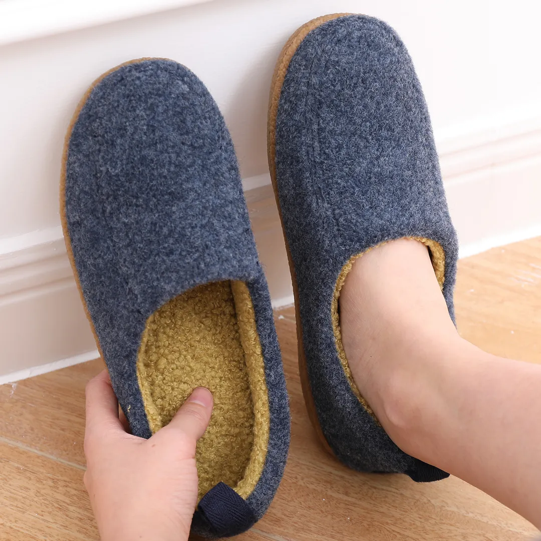 Tofflor Comwarm Winter Cotton Slippers kvinnor män hem varma filt skor tjock mjuk sula sovrum non slip heel wrap inomhus fuzzy tofflor 230908