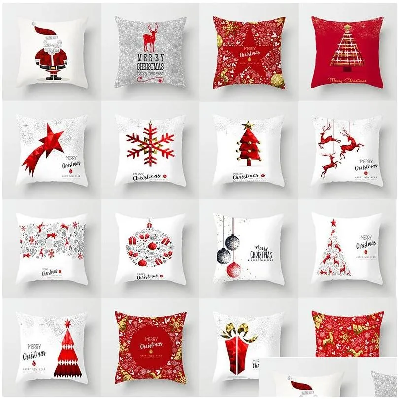 Almofada / Travesseiro Decorativo Luz Luxo Vermelho Lance Fronha Feliz Natal Decoração Cintura Pillowslip Xmas Tree Deer Printing Er Home O Dhyqe