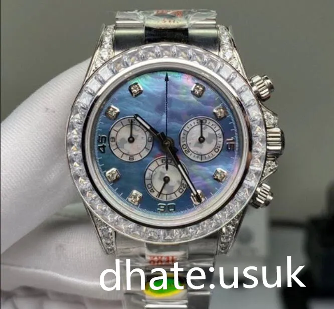 Relógios masculinos mais vendidos de luxo relógio mecânico automático 40mm sem cronógrafo rosa ouro completo aço inoxidável gelo azul diamante à prova d'água relógios de pulso masculinos