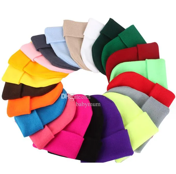 22 couleurs de bonbons bébé tricot chapeau enfants enfant en bas âge bonnets chauds d'hiver bonnet de mode bonnet de couleur unie enfants bonnet de laine garder au chaud en gros