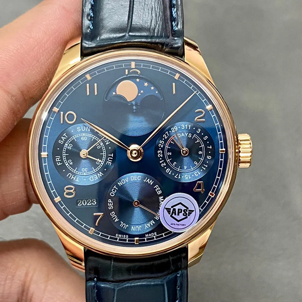 AAAA IWC Portuguese Moon Automatic Mechanical Men s Watch Leather Band Gift Box