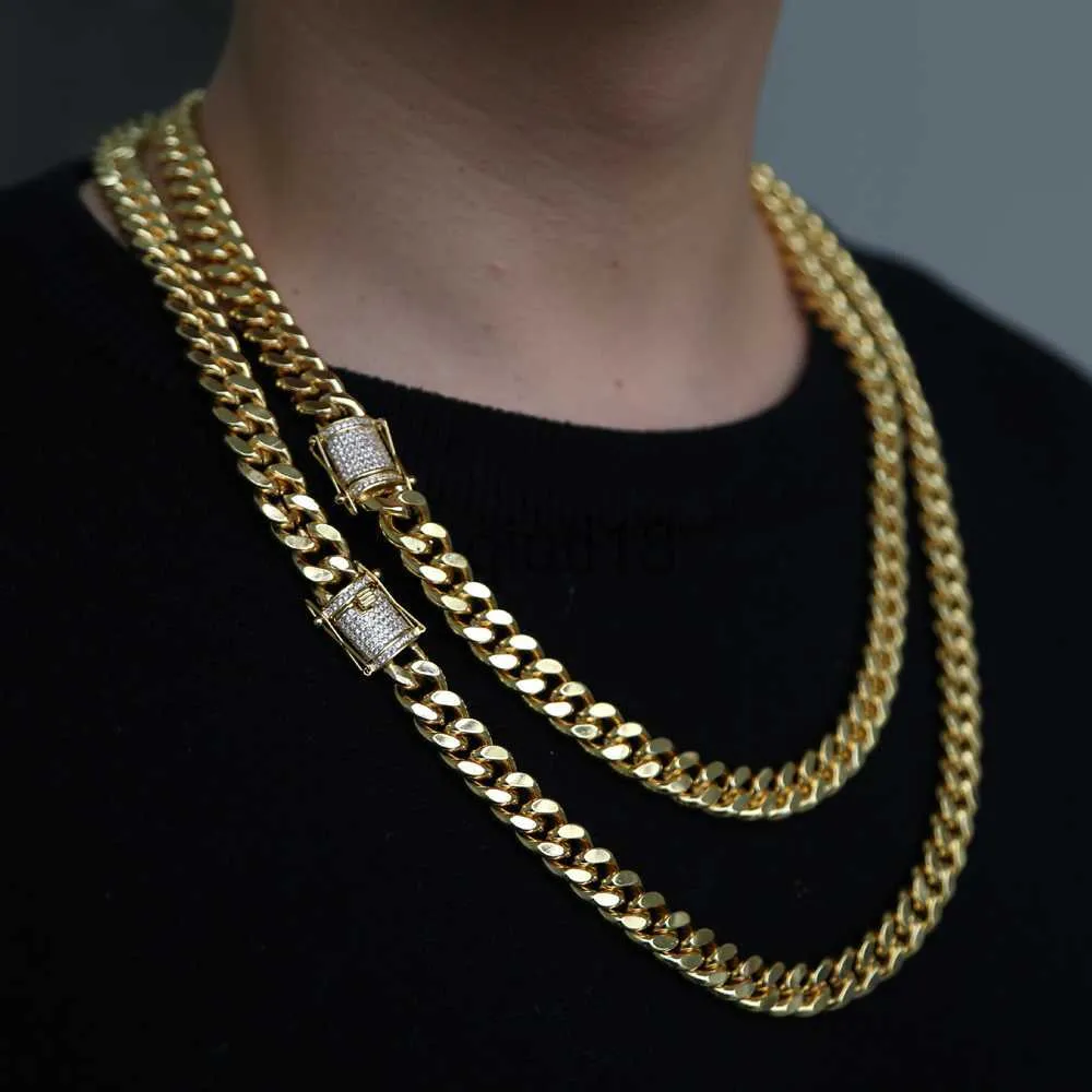 Pendant Necklaces Hip hop cuban chain necklace 5A cz paved clasp for men jewelry with gold filled long chains Miami necklaces mens jewelry x0909