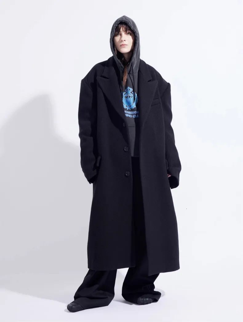 Manteau D'hiver Mi-long Homme En Laine Mélangée - Coupe-vent Chaud, Coupe Droite, Style Décontracté