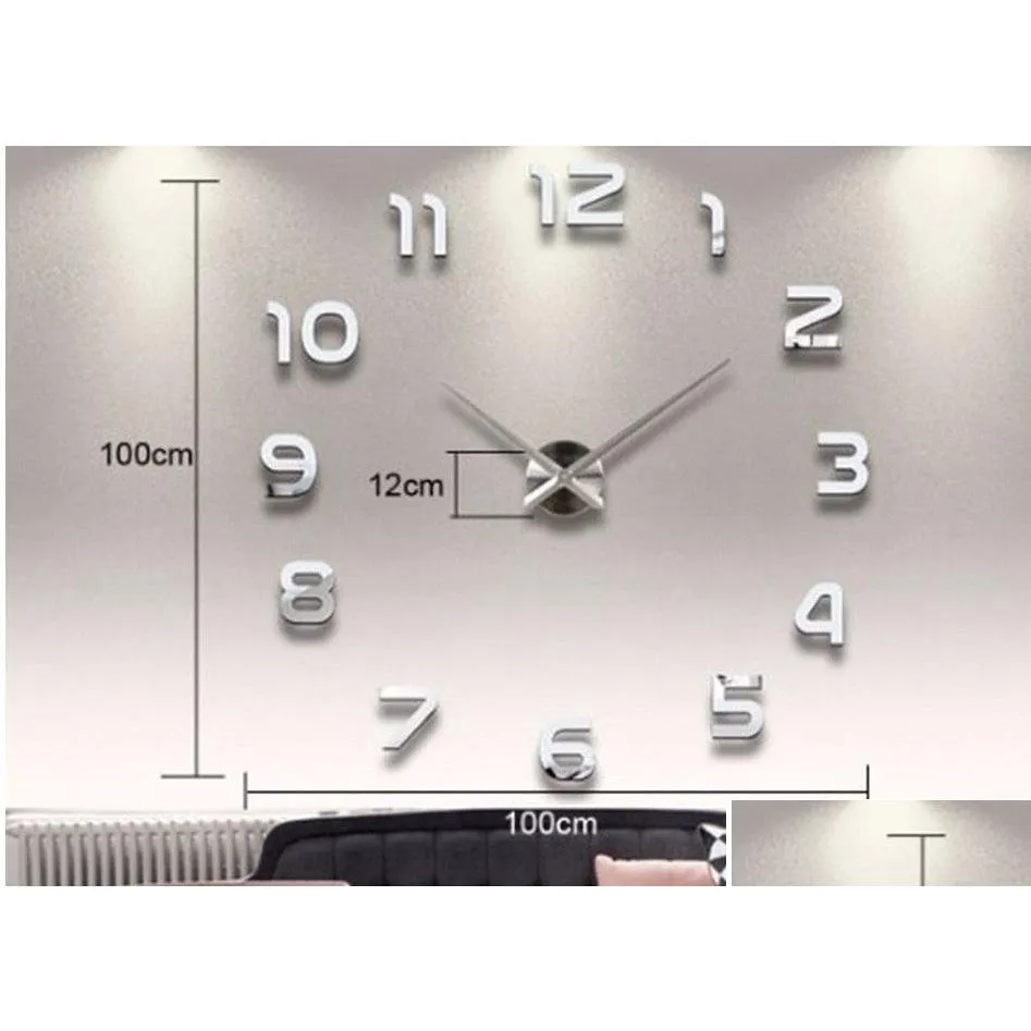 Wall Clocks Home Decoration Big Number Mirror Clock Modern Design Large 3D Watch Unique Gifts Drop Delivery Garden Decor Otnq6