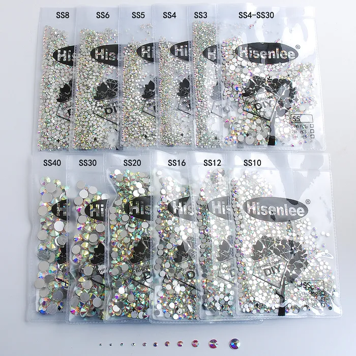 Decoraciones de arte de uñas SS3 SS40 Mix Flat Back Crystal AB Pegamento en no fijación para uñas DIY Piedras Accessori Decoración 230909