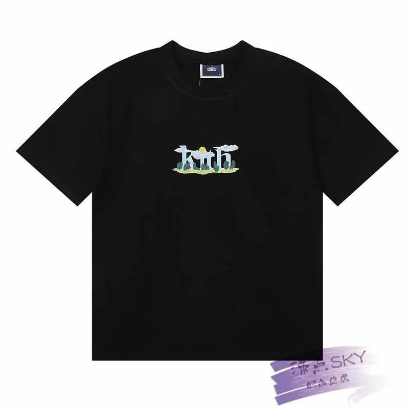 Designer Kith 23SS Spring/Summer Exclusive Forest White Cloud Letter Printing Casual Loose Men's and Women's Short Sleeve Par T-shirt