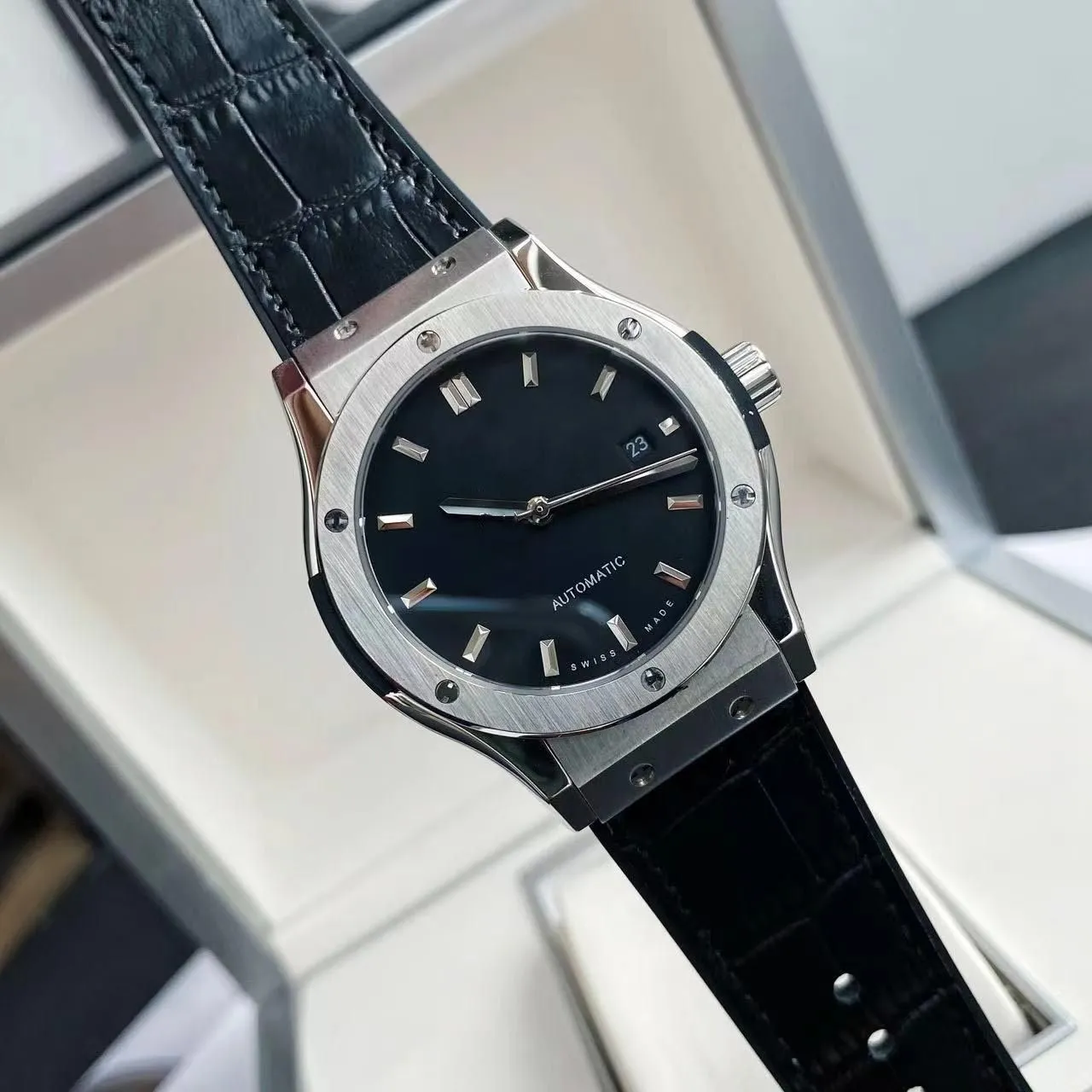 42 mm gd Calfskin klasyczny rozmiar w pełni szafirowy pasek mechaniczny 2023 Automatyczny nowy szklany zegarek męski złota xaarc