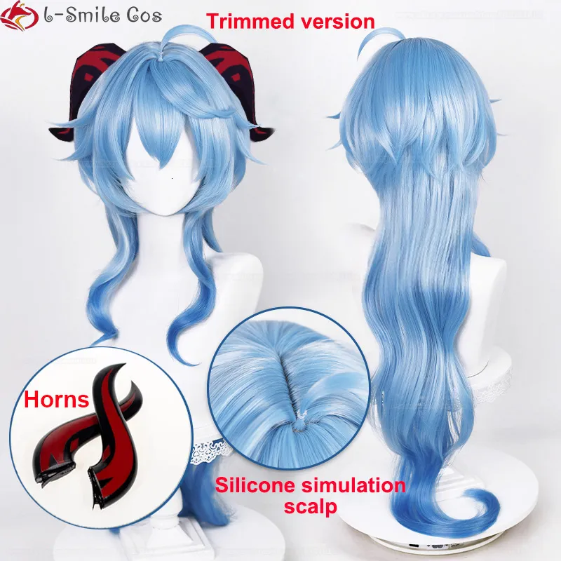 Cosplay Wigs Ganyu Cosplay Wig Genshin Impact Ganyu 95cm Long Blue Gradient With Bangs Trimmed Heat Resistant Hair Cute Wigs Wig Cap 230908