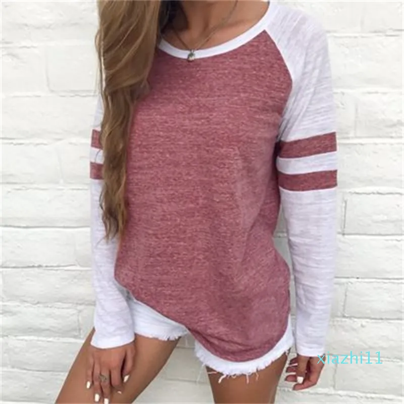 Women Causal Blouse Shirts Women Long Sleeved Pullover Women's Contrast Color Top Clothing