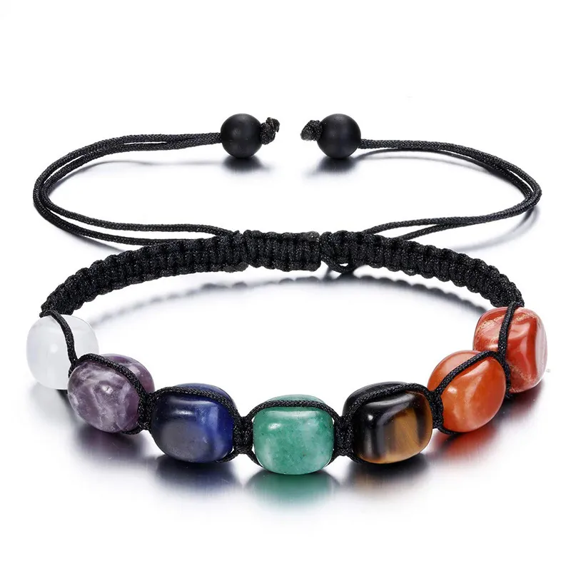 7 Chakra-Stein-Armbänder, Reiki-Heilung, natürliche Amethyst-Rosenquarz-Armbänder für Frauen und Mädchen, Yoga-Handgelenkkette, geflochtene Seil-Armbänder