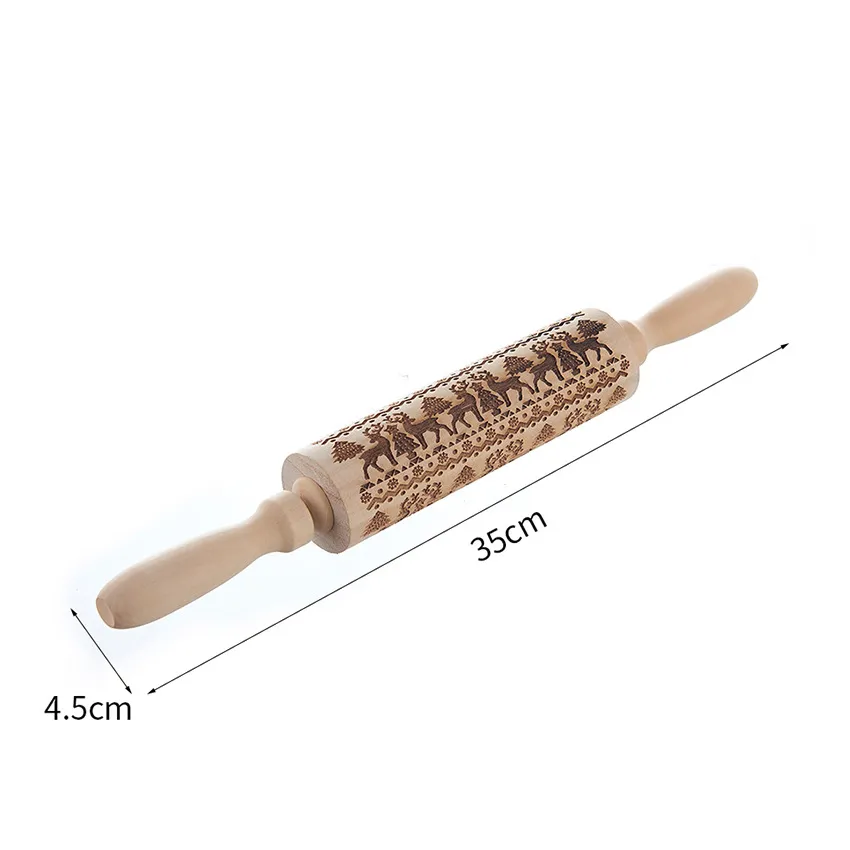 Wooden Rolling Pin Christmas Print Engraving Embossed Cookies Shaft Rolling Pin Wholesale 0909