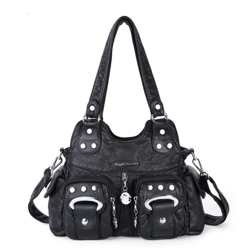 Evening Bags Angelkis Handbag Fashion Small PU Shoulder Bag Soft Hobos Messenger Tophandle Tote Satchel Front Pockets L Purse 230908