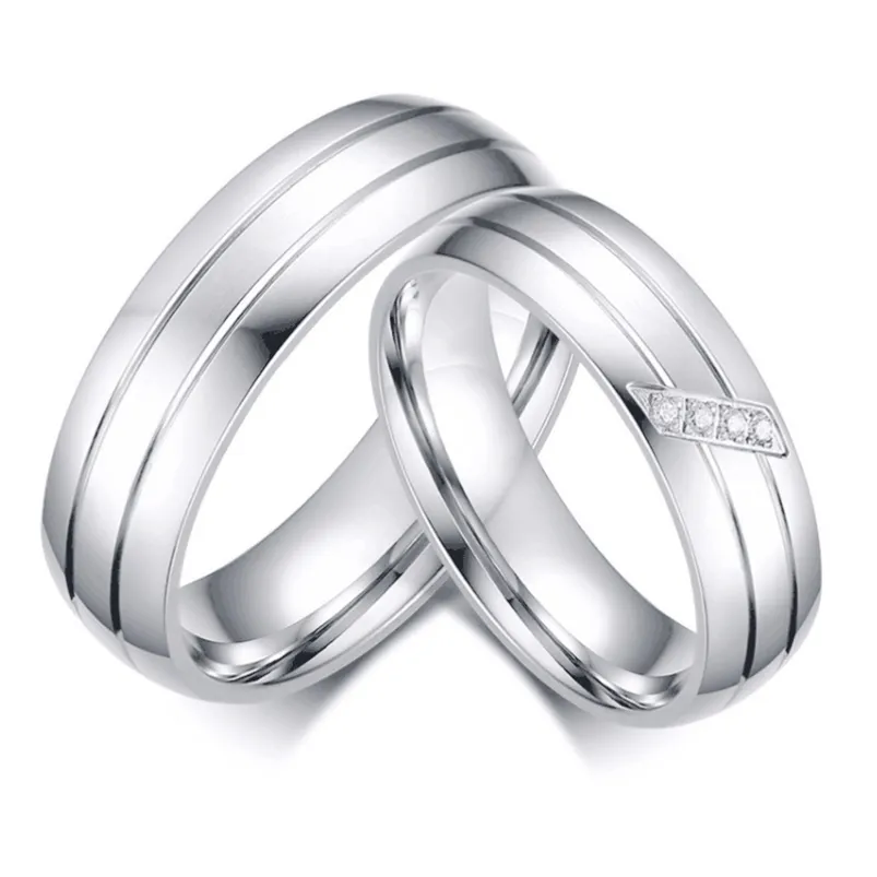 Uppdatera rostfritt stål Parringband Diamond Stripes Engagemang Bröllopsringar för kvinnor Män modesmycken