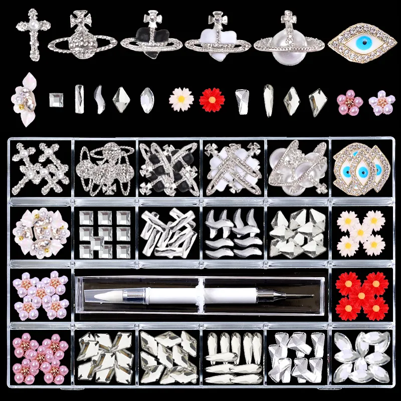 Nail Art Decorations Nails Decoration Manicure Accessories Set Supplies for Women Teen Girl Flowers Cross Star Ring Crystal s 230908