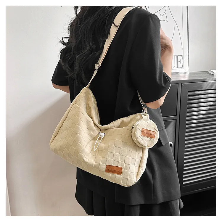 Harajuku Style Plaid Print Evening Crossbody Bag Large Capacity