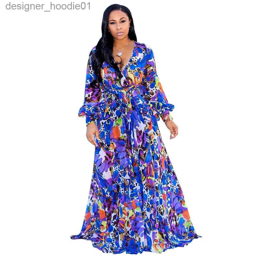 Basic Casual Dresses Printed Vintage Women Floral Maxi Dress Plus