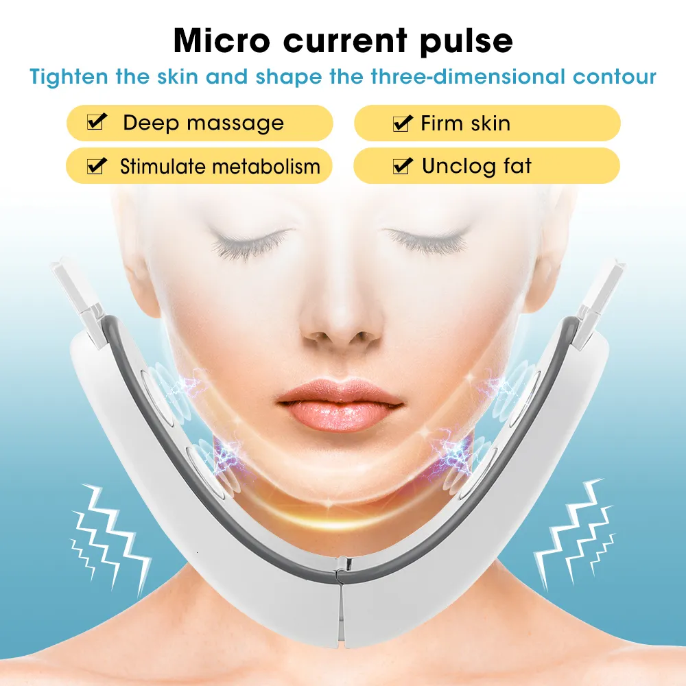 Массажер для лица V-Face EMS Микротоковая машина для подтяжки лица Бандажный массажер для похудения двойного подбородка V-образный пояс против морщин, подтягивающий кожу 230908