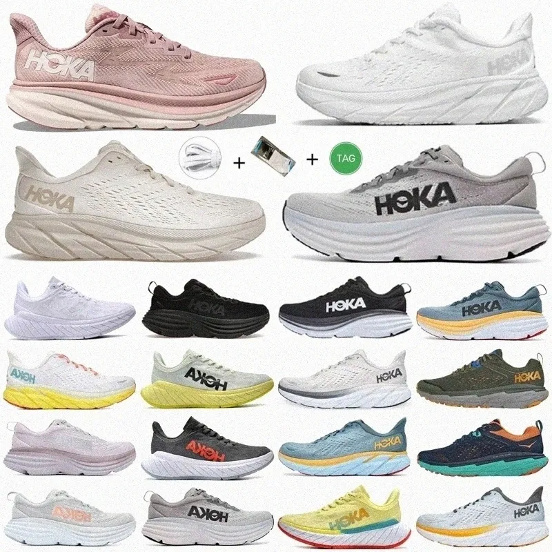 Hoka One Clifton 8 9 Hokas 런닝 슈즈 Bondi 남성 여성 흰색 해안 하늘 생생한 오렌지 전환 모래 에어리 블루 붉은 색 Carbo9SWM#