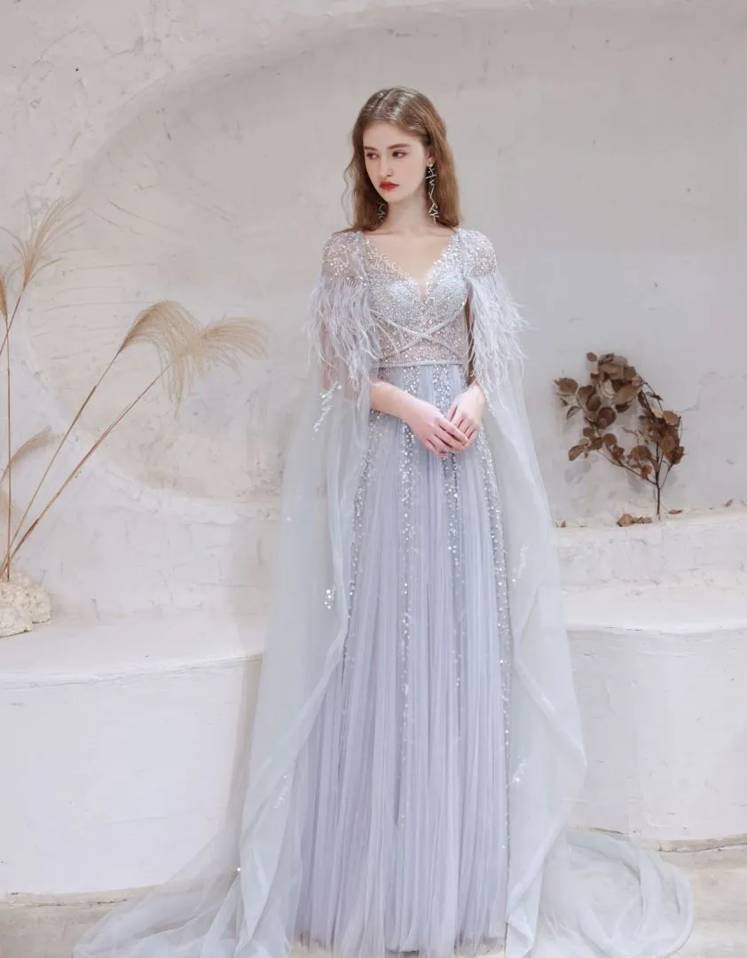 navy blue dress for baby girl DeKlaire 488 A-Line Wedding Dress – Gown with Shawl Covering White / M main image 1