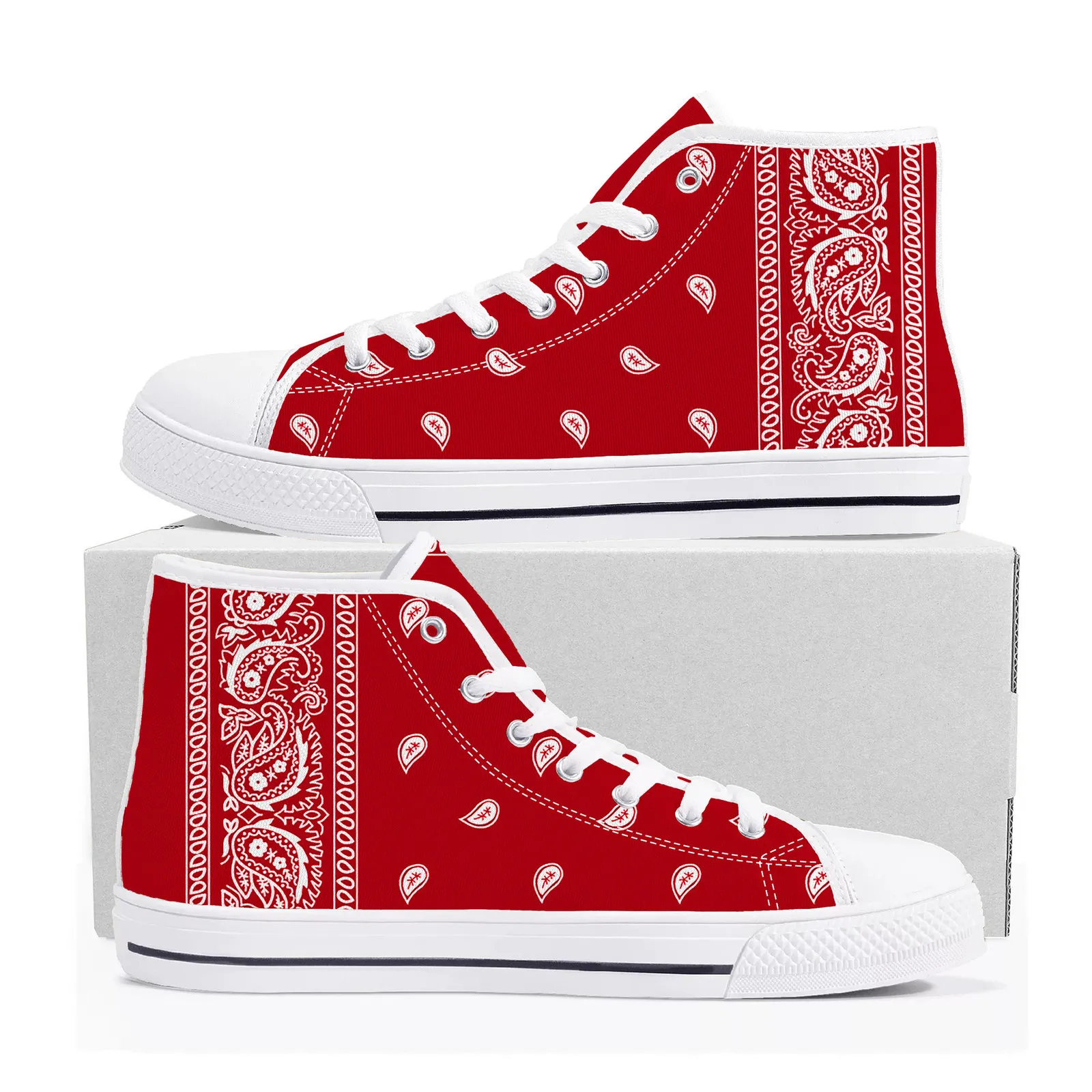 Scarpe eleganti Bandana Paisley Sneakers alte Uomo Donna Adolescente Nero Bianco Rosso Blu Canvas Sneaker coppia Scarpe casual Personalizza scarpe 230908