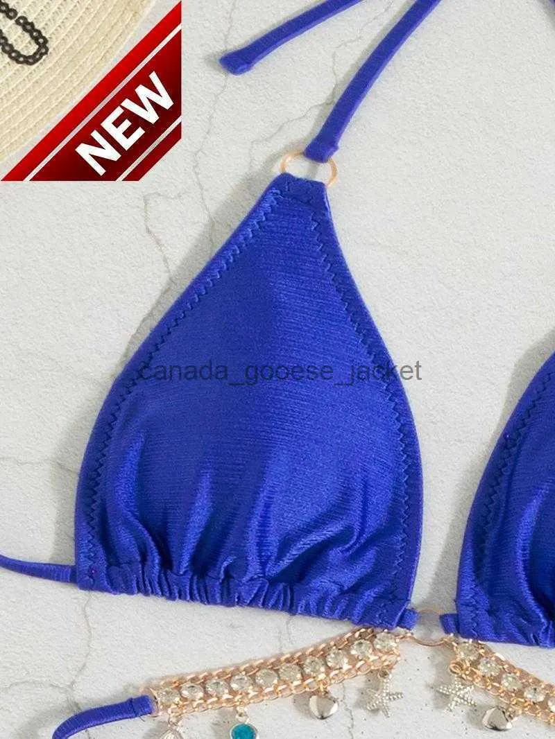 Costumi da bagno da donna Costumi da bagno da donna Pezzo Costume da bagno di lusso con strass Desinger Bikini 2022 Diamante Donna Bikini in cristallo Set Tre costumi da bagno blu CovereL2309