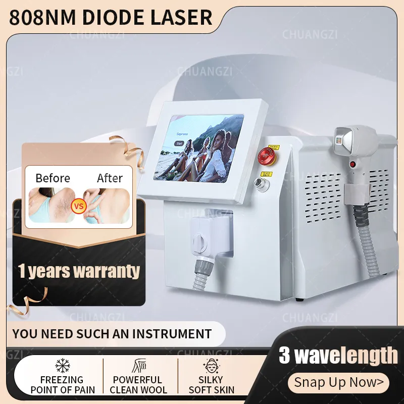 Diode laserowe usuwanie włosów 808NM RF 2000W stałe i bezbolesne 755 808 1064 Nm Maszyna o długości fali potrójnej