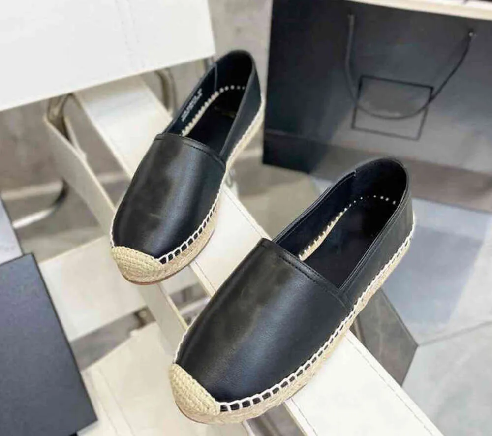 New 23ss fashion Brand designer Name Womens Handmade Shoes Straw Fisherman's Flat Heel Loafers womens Shoes