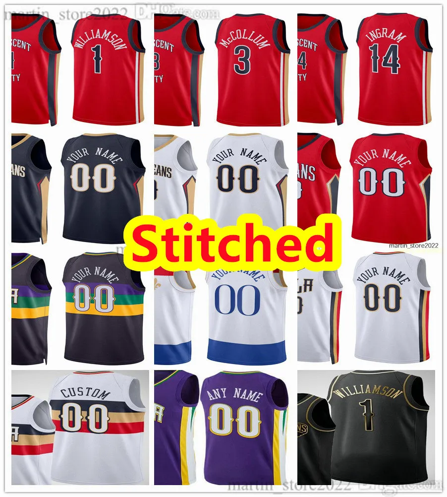 Zszyte Zion Basketball Williamson Jerseys CJ McCollum Brandon Ingram Jonas Valanciunas Larry Nance Jr. Kira Lewis Jr. Cody Zeller Trey Murphy III Willy Hernangomez