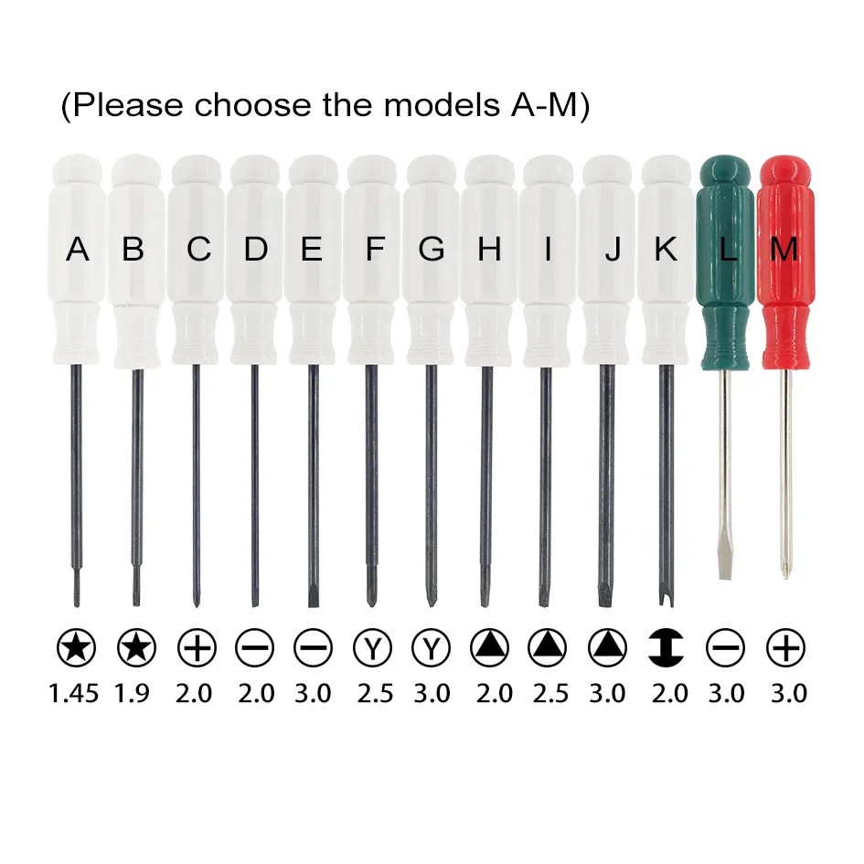 1.45 / 1.9 5ポイントスター、フィリップス /フラットヘッドドライバー、2.5 Y / 3.0Y、2.0 / 2.5 / 3.0三角形、2.0 U Hキードライバー