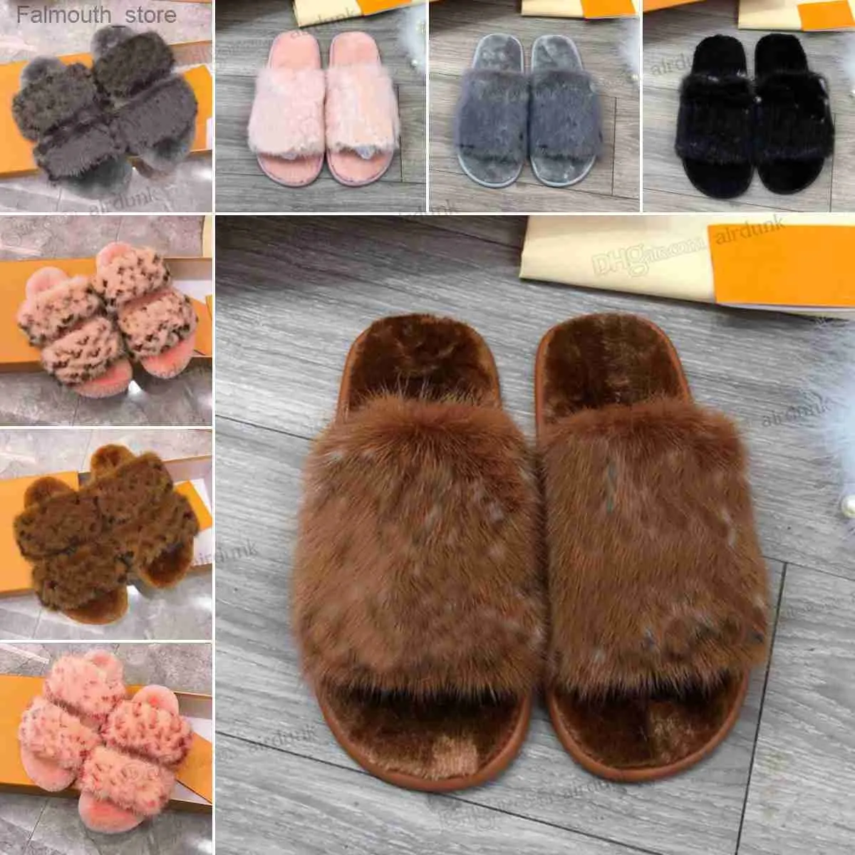 Slippers 2021 Autumn winter high-end soft slippers luxury women designer woman Plush Slipper Indoor hotle Shoes Warm Fox Fur Slippery ladies Q230909