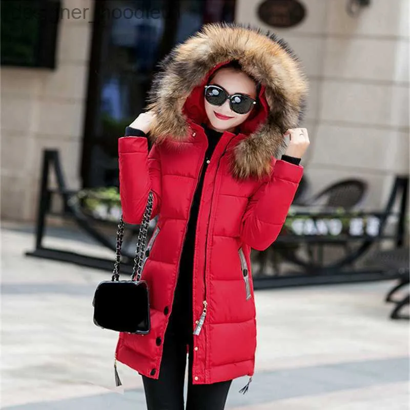 2019 Winter Mid Length Down Coat Jacket With Artificial Raccoon