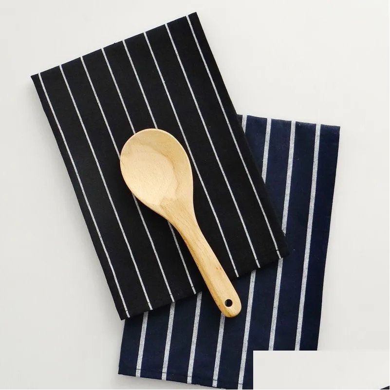 Table Napkin 12 Pcs/Lot Family Daily Use Mediterranean Blue Series Anti Fade 100% Cotton Dark Striped Kitchen Dining Napkins Tea Tow Ot30E