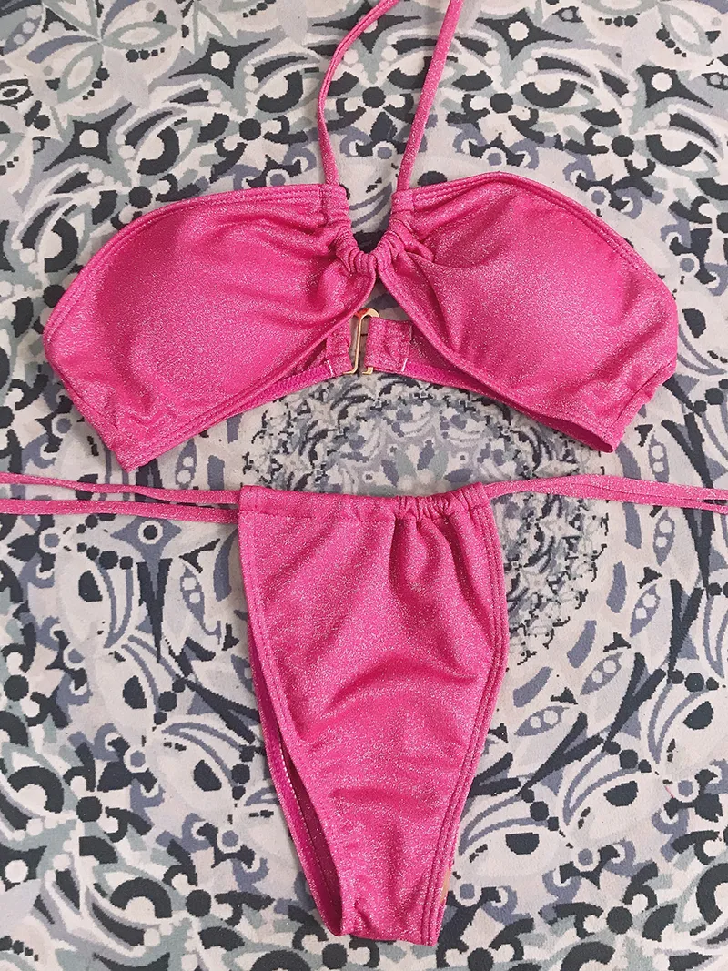 Conjunto de biquínis rosa brasileiro sexy com tiras de banho mulheres marca push up designer maiô 2023 fatos de banho de toalha de luxo tecido xl beachwear biquinis estoque pronto