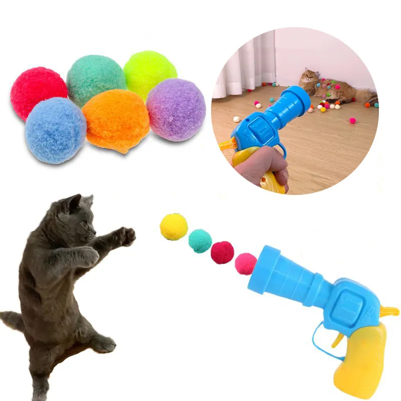 Cat Toys Interactive Training Cat Toys Creative Kittens Mini Pompoms Games Stretch Plush Ball Toys Cat Supplies Pet Accessories 230908