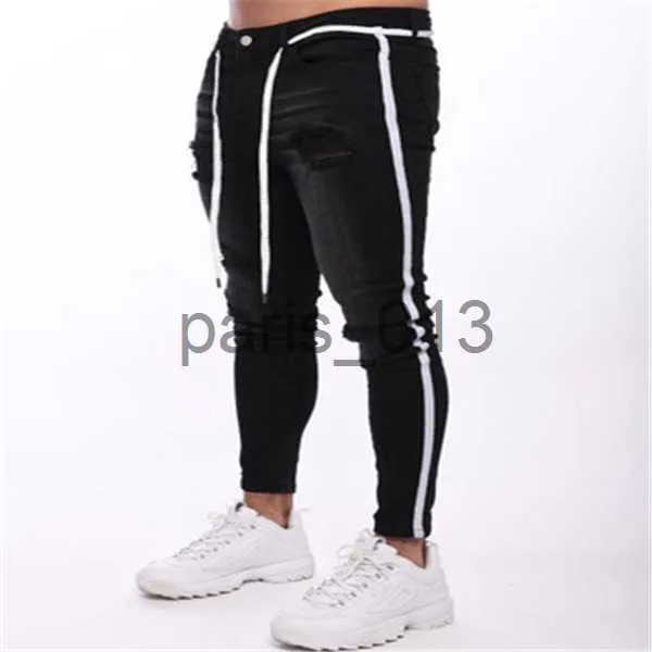 Jeans pour hommes Mens Broken Hole Brodé Crayon Jeans Slim Hommes Pantalons Casual Mince Denim Pantalon Classique Cowboys Jeune Homme Jogging Pantalon x0911