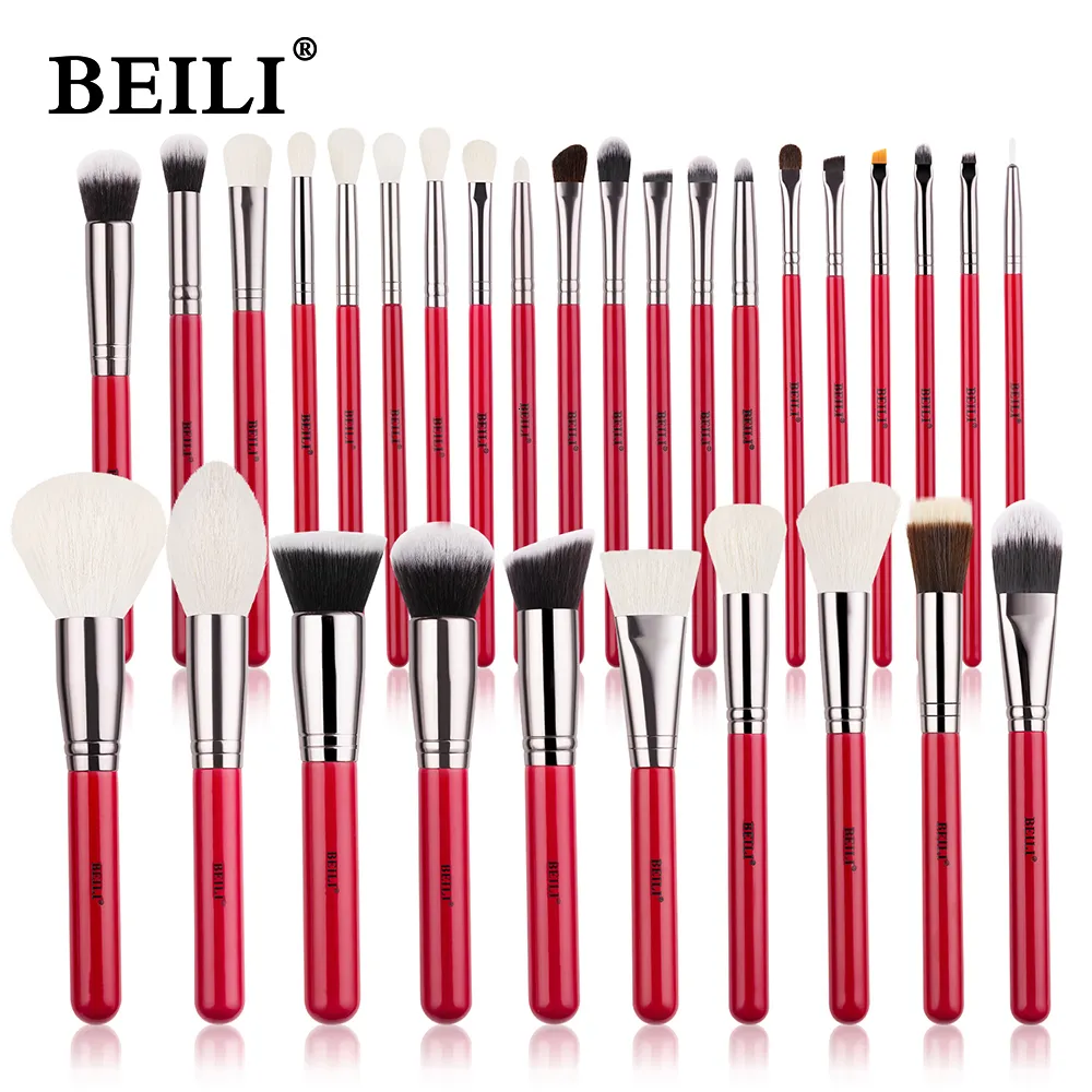 Make-up gereedschap BEILI Rode natuurlijke penselen Set 11-30 stuks Foundation Blending Powder Blush Wenkbrauw Professionele oogschaduw brochas maquillaje 230909