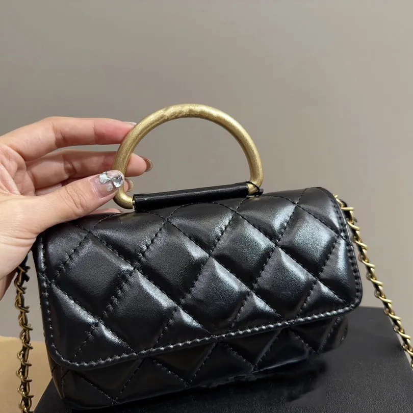 Borsa a mano da donna di lusso con motivo a rombi Borsa a tracolla a quadri con diamanti in pura pelle con manico in metallo Mini bag Tote Bag