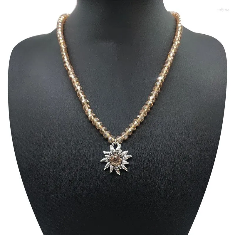 Pendentif Colliers Mode Cristal Collier De Perles Pour Femmes Antique Argent Charme Strass Edelweiss Fleur Petit Bijoux En Gros