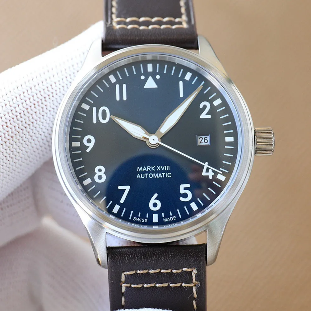 Orijinal EditionBox IWC Pilot Hediye IW327010 V7 Fabrika Band Mark XVIII AAAAA 5A Kalite İzleme 01 40mm Mens Otomatik Deri Mekanik 2892 Hareketi 3AN3