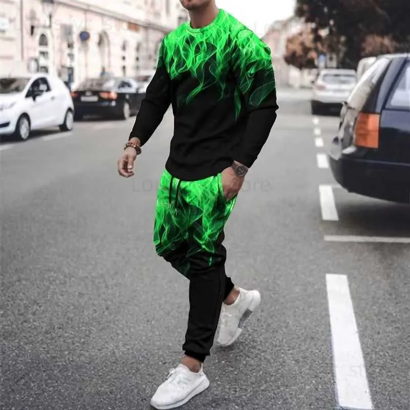 Men's Tracksuits Spring Men's Tracksuit Men Sportsuits Gentlemen Set Colorful Flam T-shirt Outfit Long Sleeve Gym Casual Sportswear 2 pieces Suit T230910