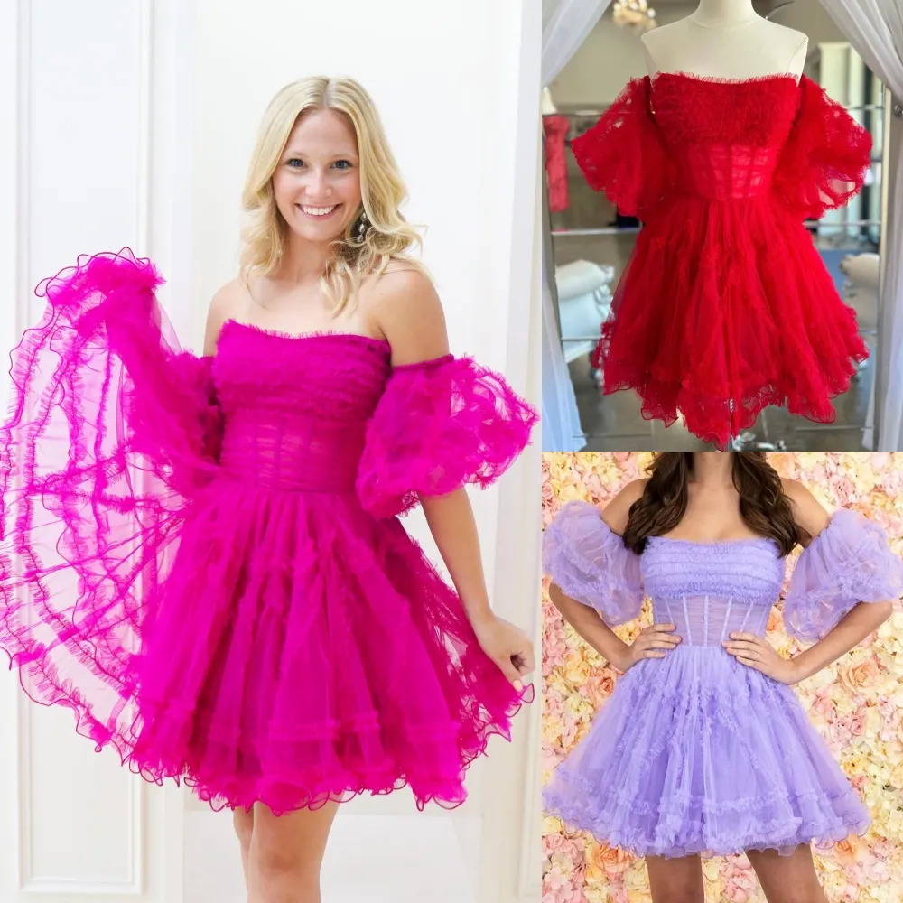 sachin and babi light blue dress Short Homecoming Dress: Magenta Ruffled Balloon... From  Uniquebridalboutique, $64.16