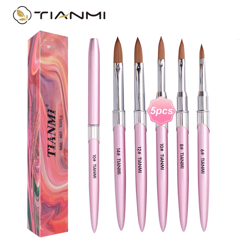 Nail Brushes TIANMI Kolinsky Acrylic Brush Set Light Pink Design Powder 3D Carving For Home DIY Beginner 230909