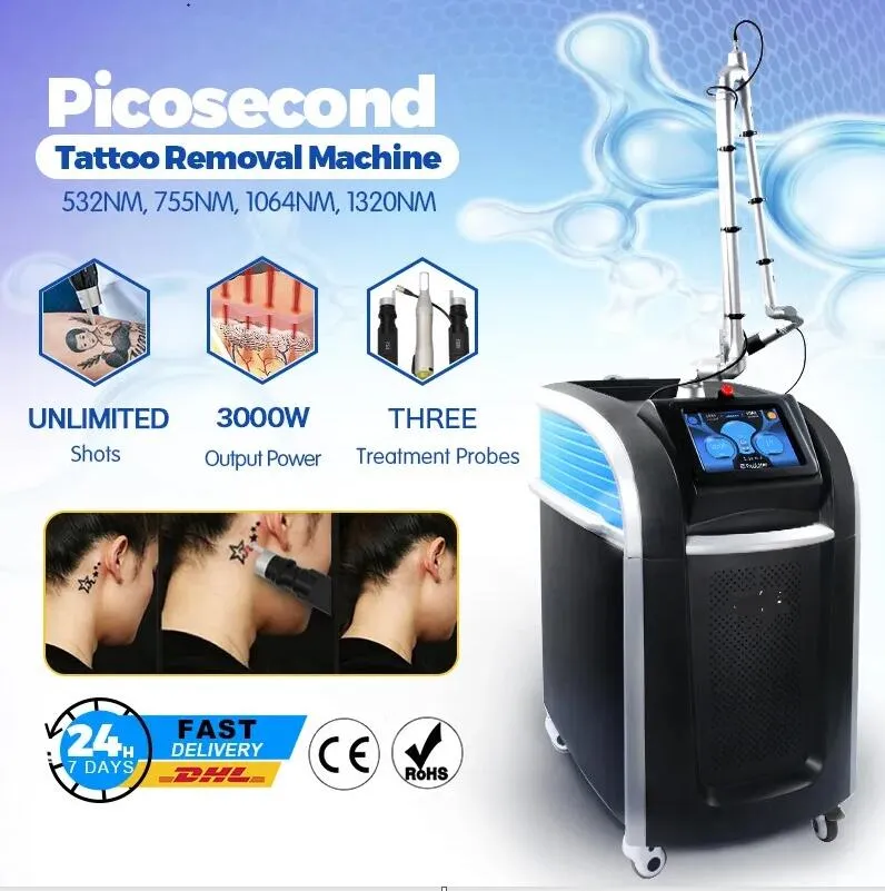 Picosekund lasertatuering avlägsnande maskin hudföryngring laser tatuering pigment borttagning för hud åtdragning hudbleka fräknar borttagning skönhetsmaskin